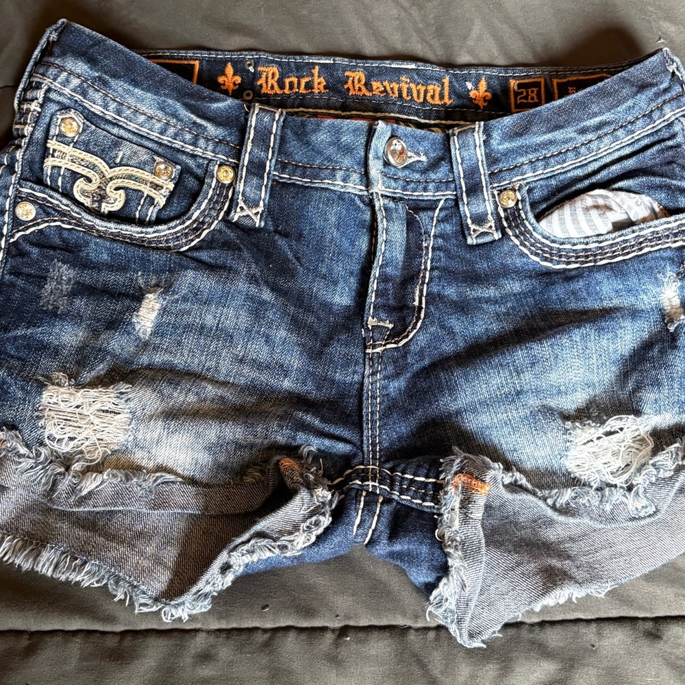 Rock Revival Betty as 28 Blue Distressed Jean Shorts